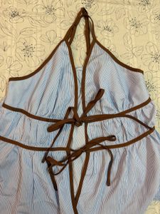 Light Blue Striped Halter Top