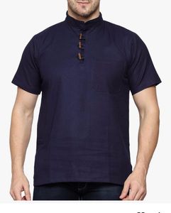 Men's Blue Casual Short Kurti in pure cotton