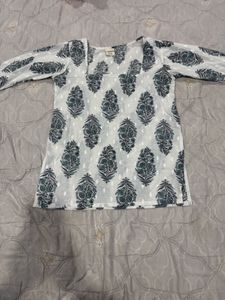 White Kurta with Blue Floral Print (not wore)