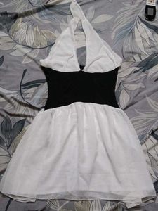 Elegant White & Black Halter Dress