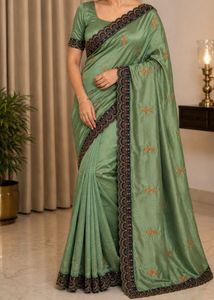 sage green/mint green festive wear saree