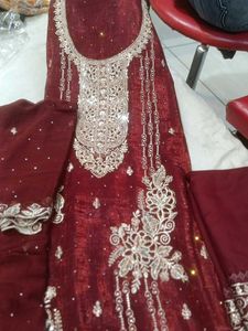 Embroidered Maroon suit Set