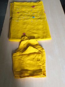 Vibrant Yellow saree with blowse  Embellishments