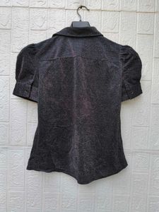 Korean Pintrest Sparkly Puff Sleeve Button-Up Shir