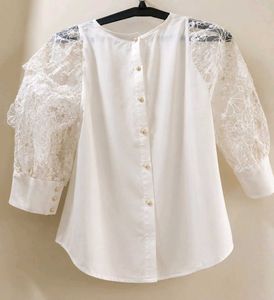 Elegant White Lace Sleeve Top