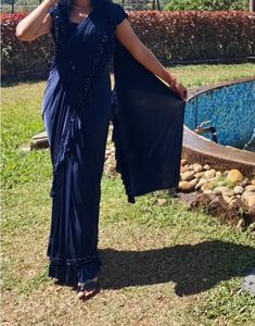 Navy Blue Colour Ready To Wear Saree Embellis