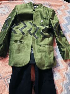 party wear Stylish Green Velvet Jacket 3 pic set