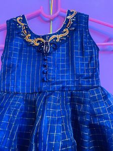 Navy Blue Kids Ethnic Organza Frock