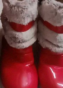 Cozy Red &amp; White Faux Fur Boots