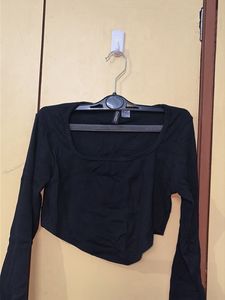 Black Asymmetrical Long Sleeve Top