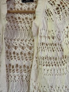 White Crochet Knit Cardigan