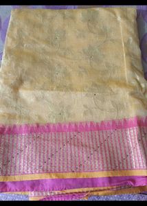Elegant Yellow Saree with Pink Border