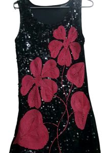 Black Colour One Piece With Red Flower