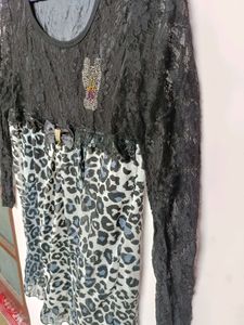 Women Black Short Dress / Long Top