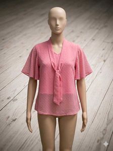Chic Pink Textured Bell Sleeve Top