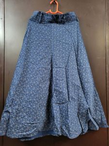 Flowy Blue Floral Printed Midi Skirt