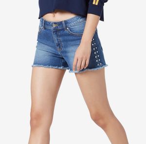 NUON Blue Distressed Studded Sides Denim Shorts