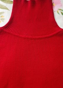 Vibrant Red Ribbed Turtleneck Sweater