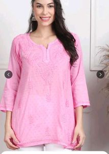 New Pink lucknawi chikankari Short Kurta