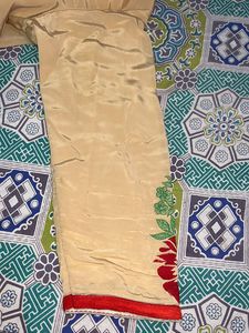 Beige Kurta with Red &amp; Green Floral Embroidery