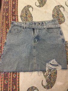 Distressed Denim Skirt with Belt