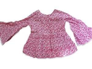 Raspberry Pink Floral Peplum / Baby-Doll Top