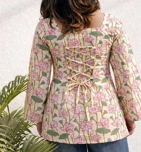 🌸Floral Print Kurta with Lace-Up Back