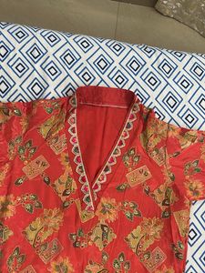 Beautiful Red Printed Kurta with Pants