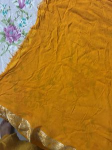 Elegant Yellow fabric with Silver Border 1 metre