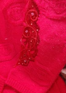 Partywear lace work Cardigancarrot pink