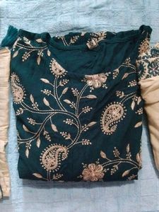 Peacock Blue Beautiful Kurti Plazzo And Duppata