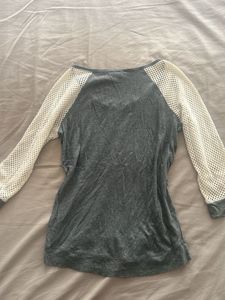 Express Grey Mesh Sleeve Top