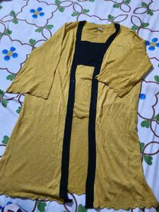 Mustard Yellow Cardigan with Black Embellishments