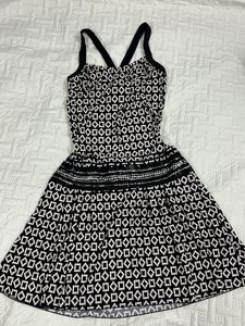 Embellished Black & White Geometric Dress