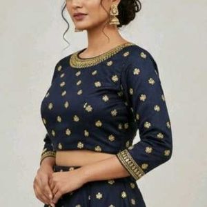 Navy Blue Beautiful Embroidery Design Blouse