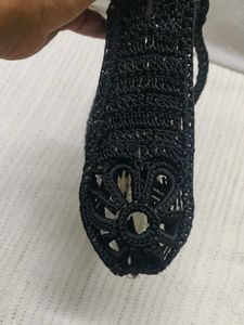 Black &amp; White Embroidered Crossbody Bag