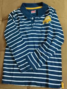 Striped Long Sleeve Polo Shirt with Car Applique