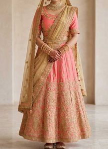Coral & Gold Embellished bridal Lehenga Skirt