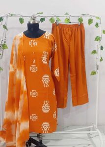 Orange Printed Kurta Set