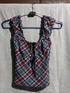 Plaid Lace-Up Top