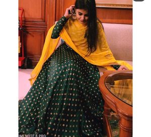 Green Polka Dot Kurta Set with Yellow Dupatta