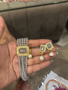 Elegant Grey Beaded Jewellery Set