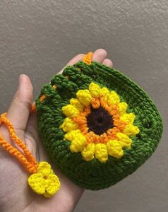 Crochet Sunflower Mini Pouch