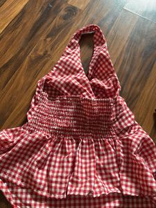 Red Gingham Halter Neck Dress