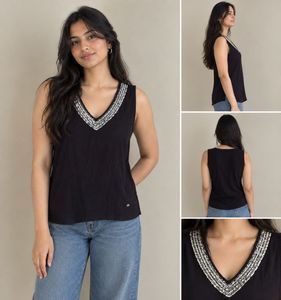 Black Sleeveless Top with Sequins
