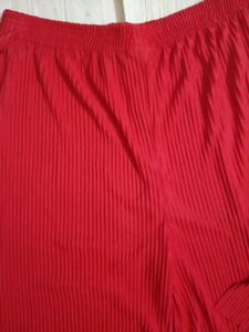 new Vibrant Red Pleated Palazzo Pants with Tie-Up