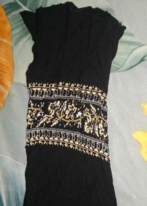 Black Button-Down Top with Floral Trim