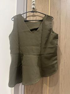 Embellished Olive Green Peplum Top