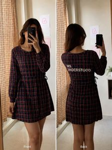 Tartan Lace-Up Detail dress