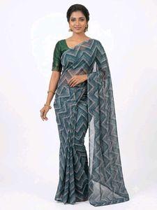 Elegant Black Saree with Heart Motifs